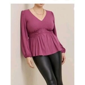 Torrid Rayon Slub Smocked Waist Top Peasant Flowy Size 2/2X/18-20 Purple